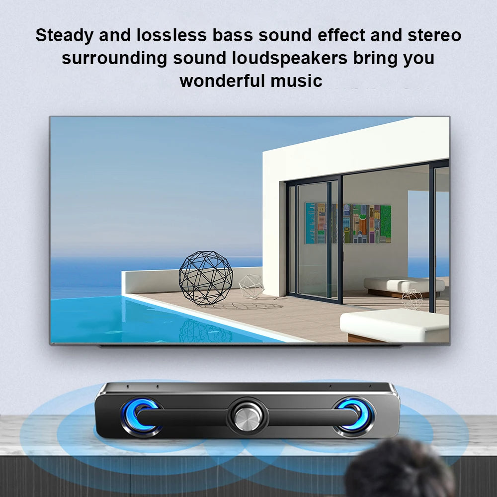 PC Soundbar Speaker – USB Powered with LED Lights 3.5mm Jack for Laptop & TV