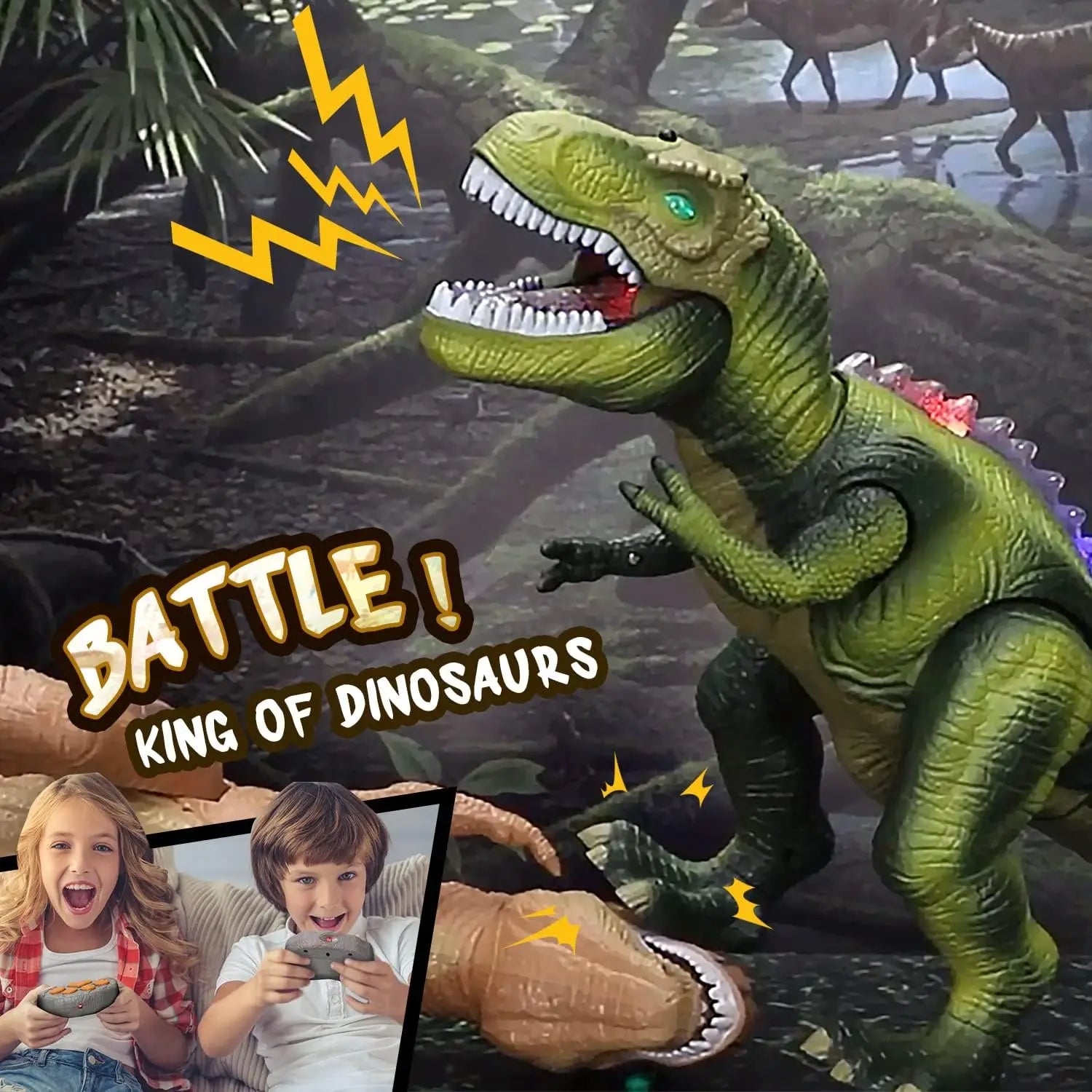 Remote Control T-Rex Dinosaur With LED Light Up, Walking & Roaring Realistic Dinosaur Toys