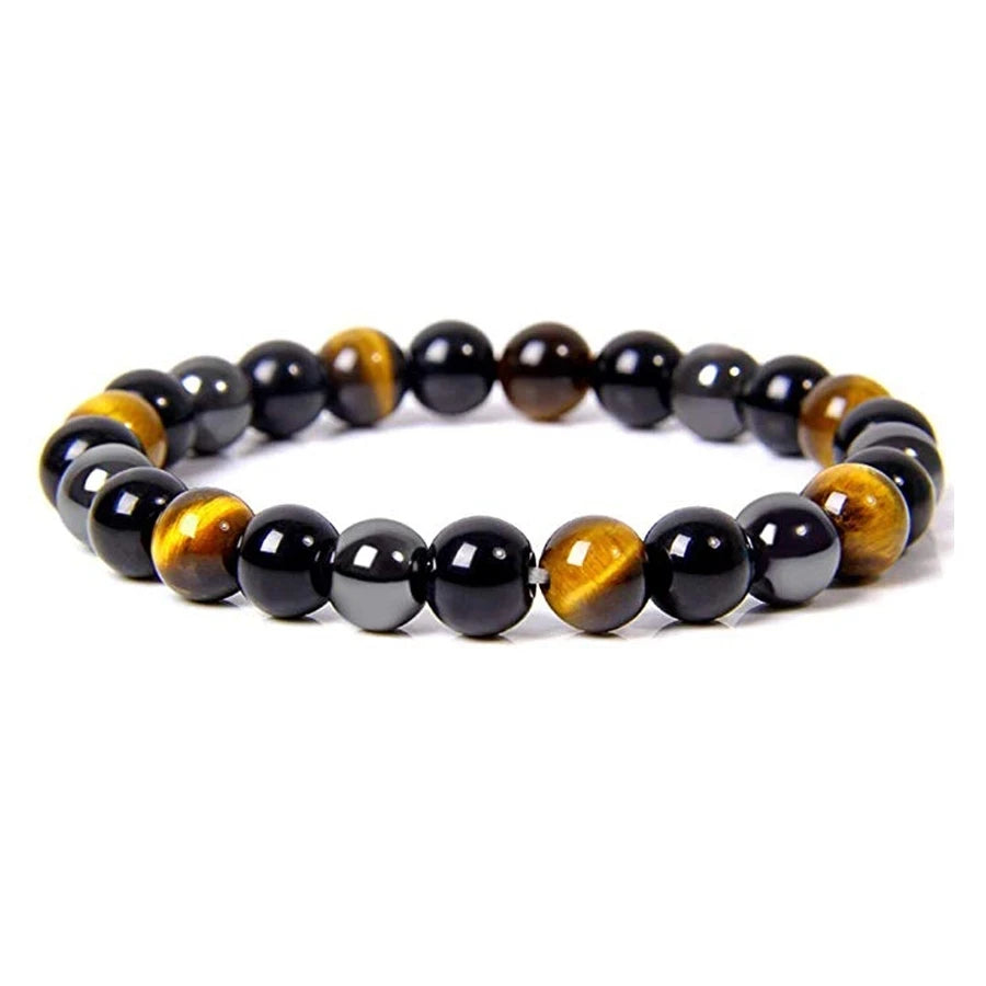 Hand Made Healing Bracelet | Natural Stones; Tiger-Eye, Black Obsidian, Hematite