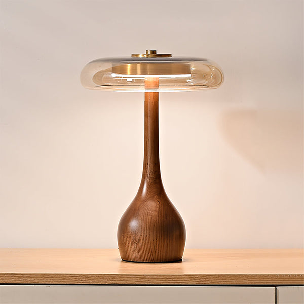 Brass & Wood Table Lamp LED with Warm & Cool Light Options
