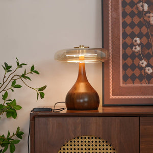Brass & Wood Table Lamp LED with Warm & Cool Light Options