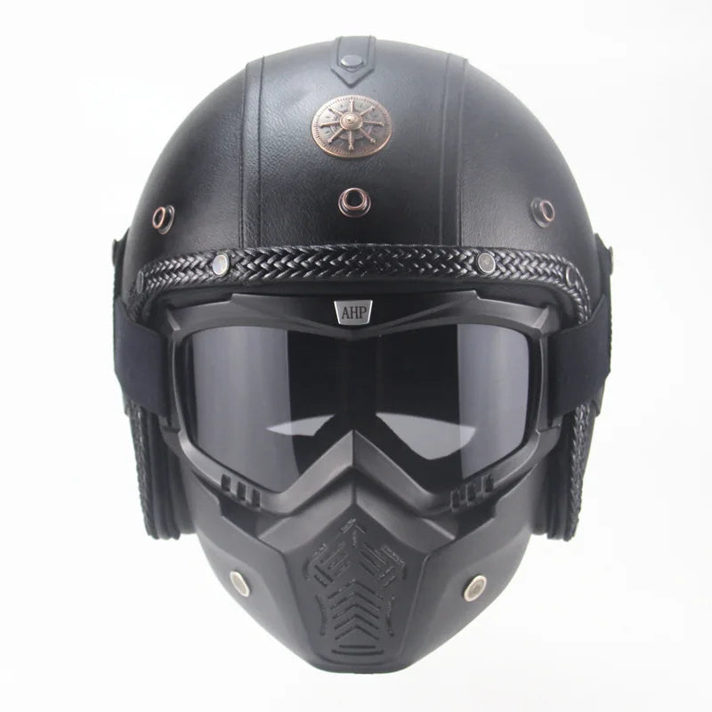 Retro Vintage Motorcycle Helmet Open Face With Goggle Mask
