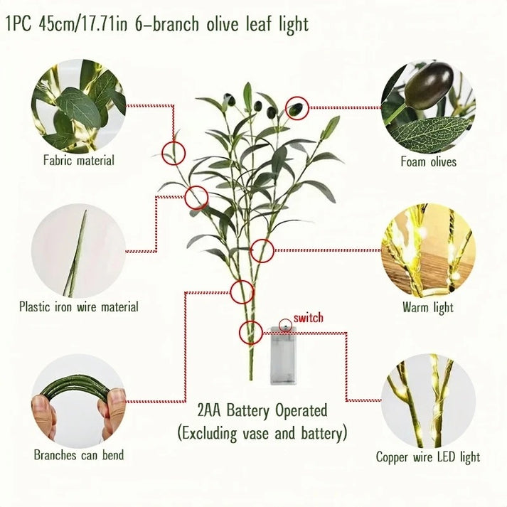 Artificial Olive Branch LED Light Faux Plant