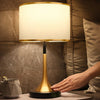Fabric and Metal Cylinder Touch Table Lamp – Contemporary Dimmable Bedside Lighting