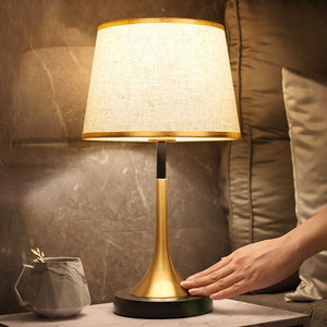 Fabric and Metal Cylinder Touch Table Lamp – Contemporary Dimmable Bedside Lighting