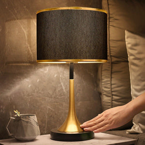 Fabric and Metal Cylinder Touch Table Lamp – Contemporary Dimmable Bedside Lighting