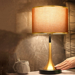 Fabric and Metal Cylinder Touch Table Lamp – Contemporary Dimmable Bedside Lighting