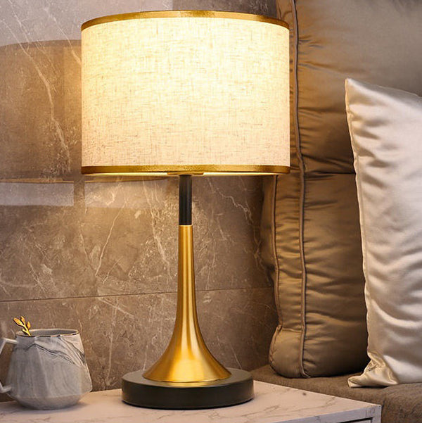 Fabric and Metal Cylinder Touch Table Lamp – Contemporary Dimmable Bedside Lighting