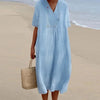 Summer Linen Midi Dress | V-Neck Loose Fit Design