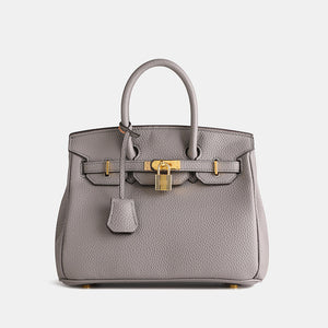 Women’s Structured Handbag – Elegant Classic Tote with Gold Lock