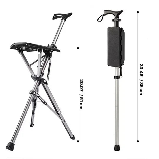 2-in-1 Folding Cane Chair – Lightweight Aluminum Walking Stick with Built-In Seat for Seniors & Outdoor Use