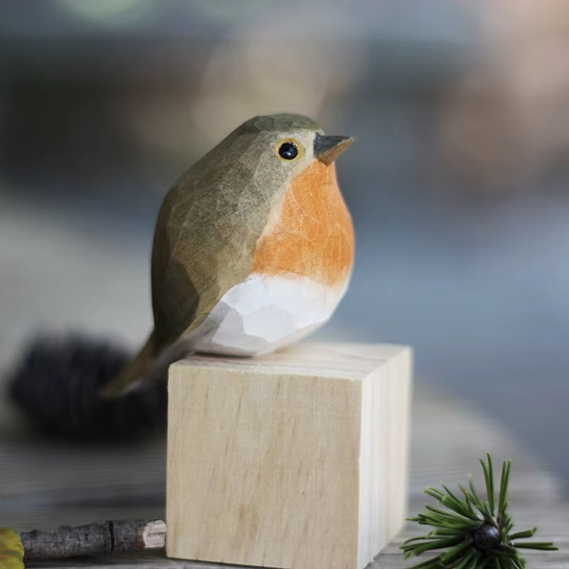 Scandinavian Bird Ornament | Hand-Carved Wooden Robin Design