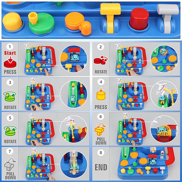 Race Track STEM Learning Toy for Kids Ages 3+ with 4 Mini Cars and 9 Fun Puzzle Levels