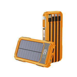 High-Capacity Solar Power Bank with 4-in-1 Cable and Emergency LED Light – Portable Charger for Travel and Outdoor Use