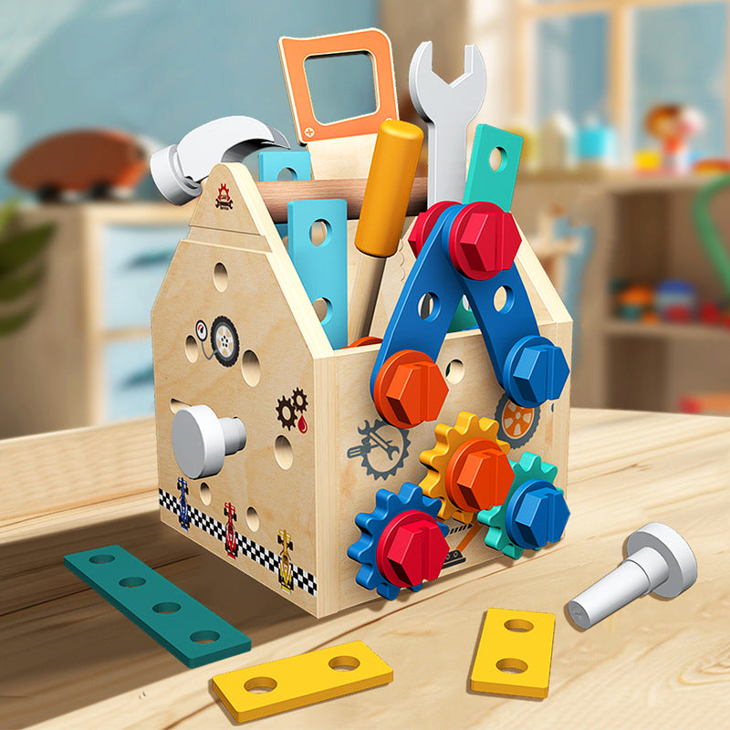 Childrens Wooden Toolbox Set Toy, Develop Real-Life Building Skills & Creative Thinking, Safe for Aged 2+