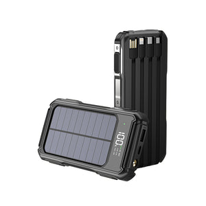 High-Capacity Solar Power Bank with 4-in-1 Cable and Emergency LED Light – Portable Charger for Travel and Outdoor Use