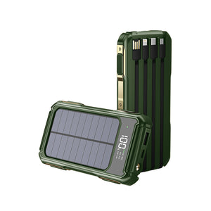 High-Capacity Solar Power Bank with 4-in-1 Cable and Emergency LED Light – Portable Charger for Travel and Outdoor Use