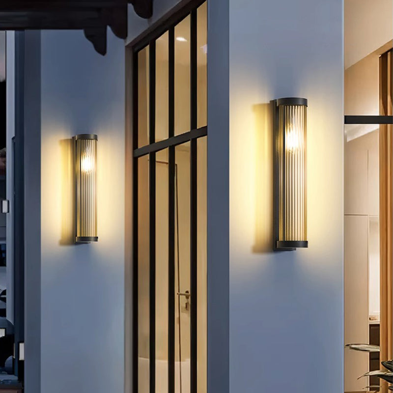 Cylindrical Metal and Glass Solar Powered Wall Lamp