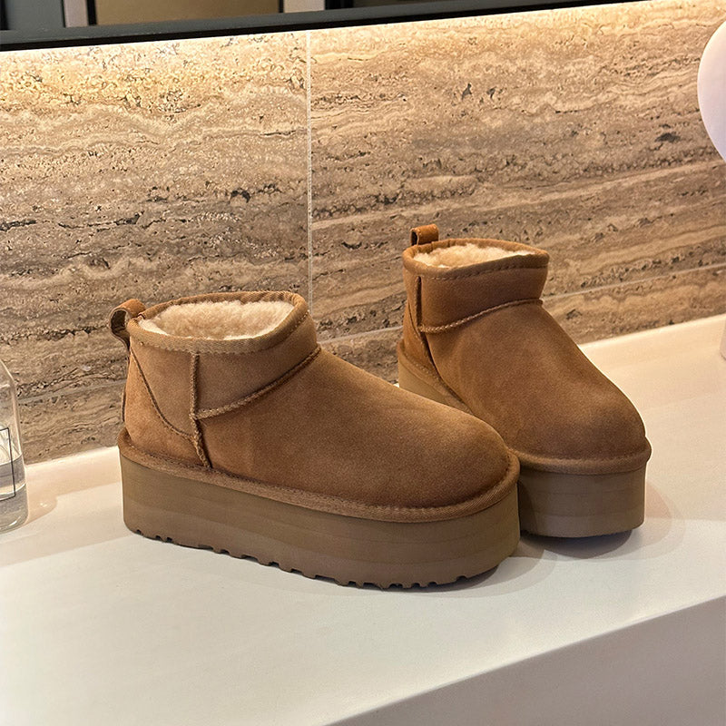 Brown Ultra Mini Boots for Women – Cozy Platform Ankle Booties with Fur Lining