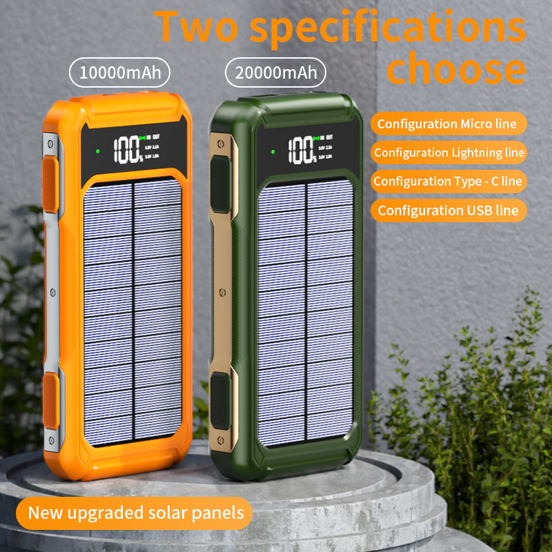 High-Capacity Solar Power Bank with 4-in-1 Cable and Emergency LED Light – Portable Charger for Travel and Outdoor Use