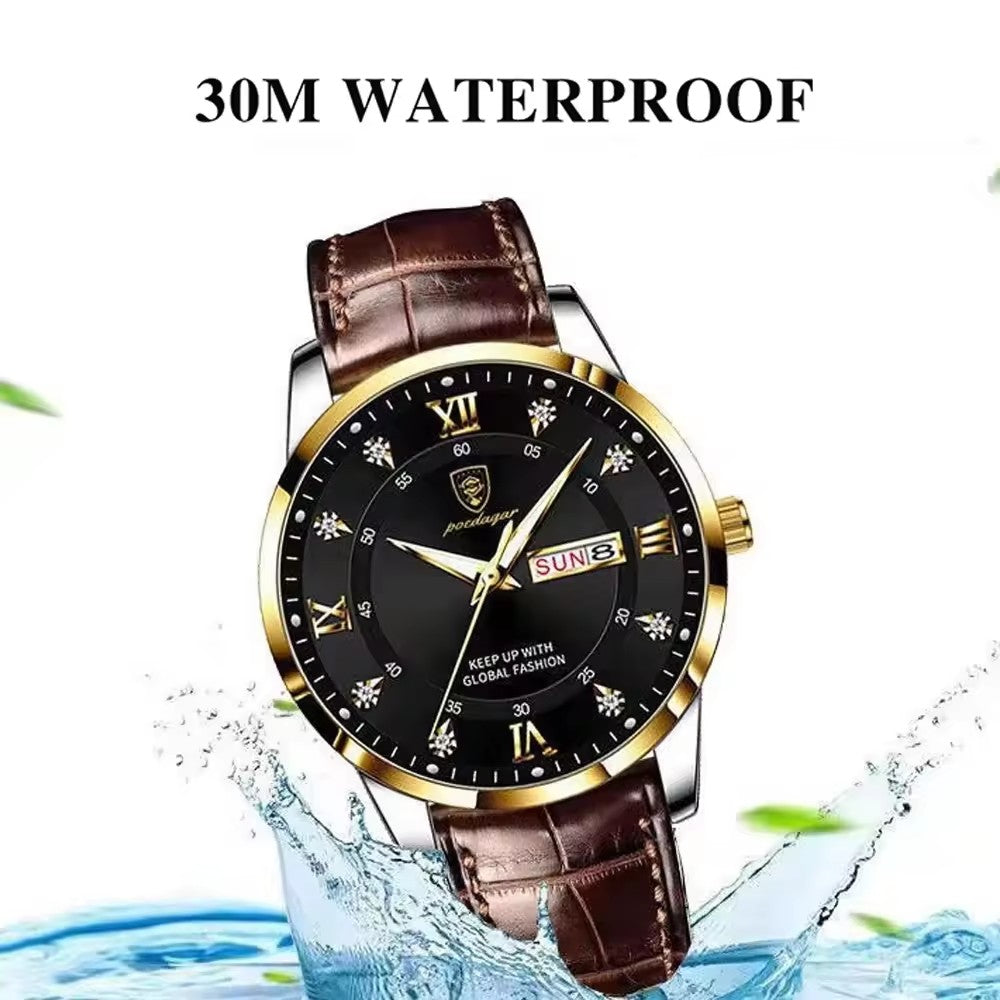 Men’s Waterproof Luminous Wrist Watch – Classic Stainless Steel Design with Glow-in-the-Dark Display