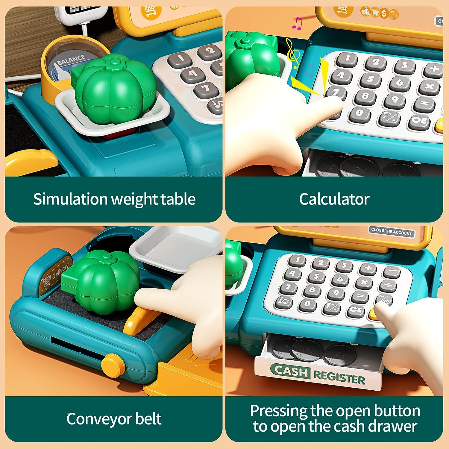 Cash Register Toy with Role-Play Features, Built-in Calculator, Mobile Payment, Safe for Ages 3+