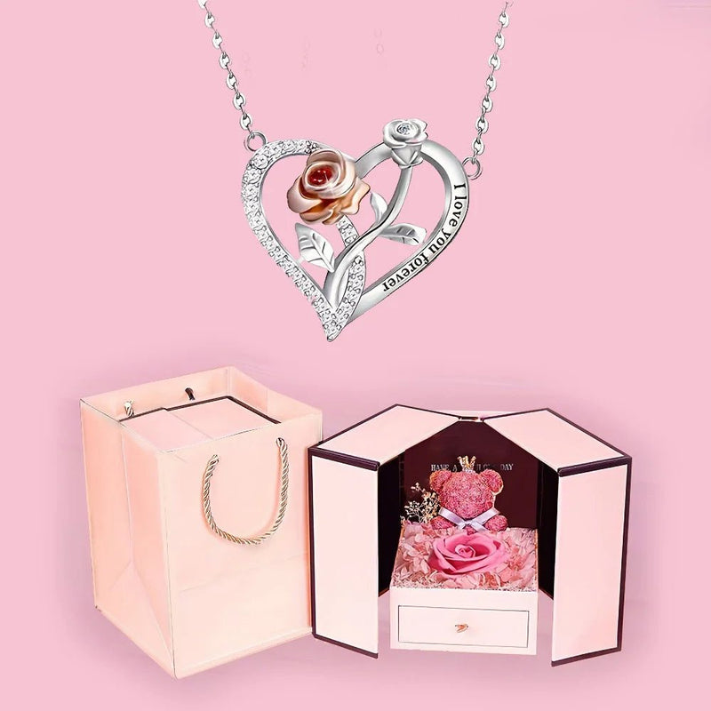 Heart Necklace Rose Flower Gift Box for Girlfriend