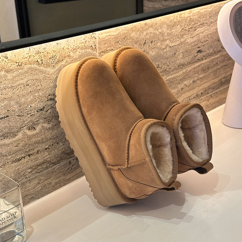 Brown Ultra Mini Boots for Women – Cozy Platform Ankle Booties with Fur Lining