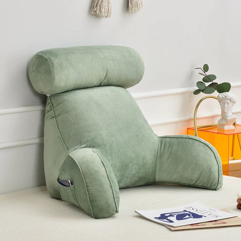 Supportive Reading Pillow with Arms – Plush Crystal Velvet Back Cushion for Bed, Sofa & Office Comfort