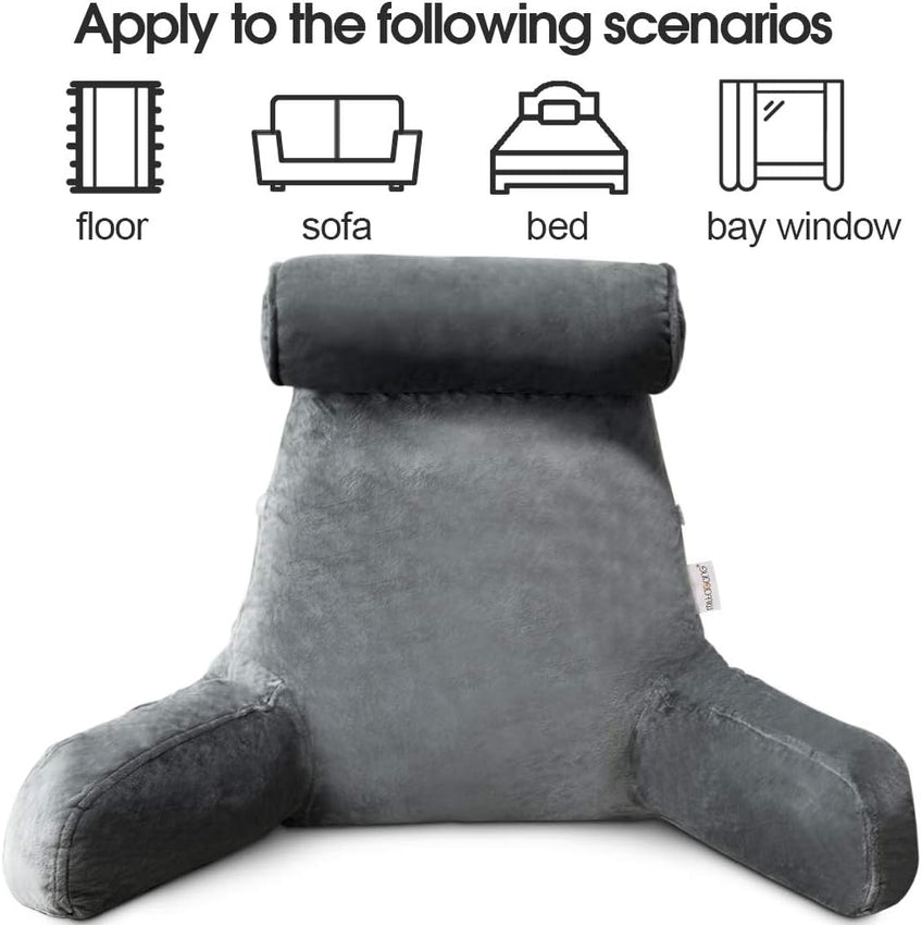 Supportive Reading Pillow with Arms – Plush Crystal Velvet Back Cushion for Bed, Sofa & Office Comfort