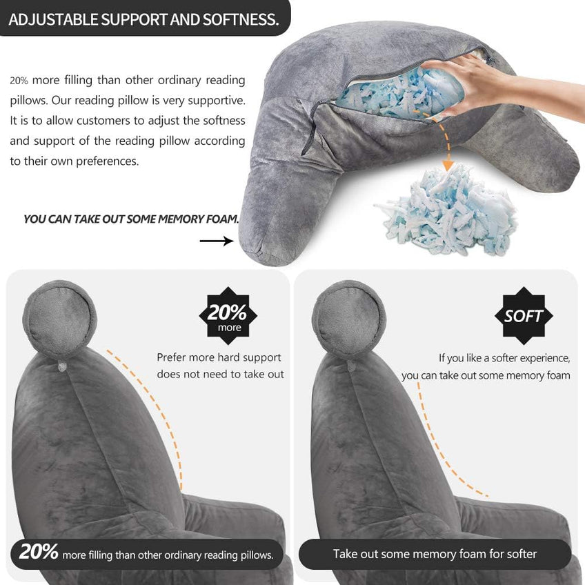 Supportive Reading Pillow with Arms – Plush Crystal Velvet Back Cushion for Bed, Sofa & Office Comfort