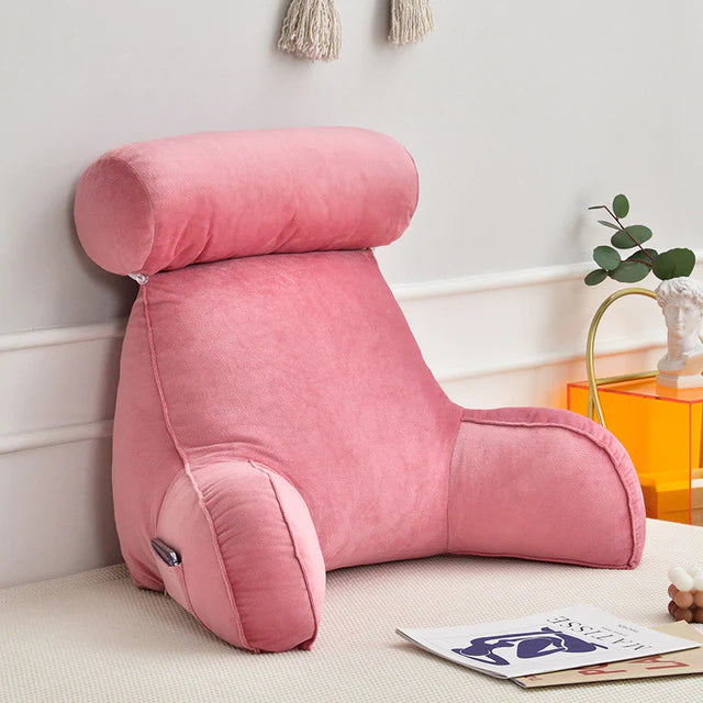 Supportive Reading Pillow with Arms – Plush Crystal Velvet Back Cushion for Bed, Sofa & Office Comfort