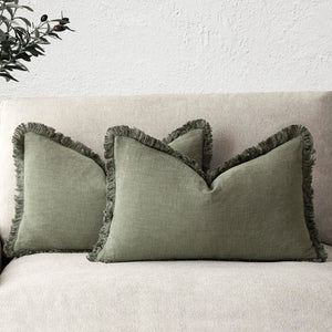 Boho Linen Fringe Pillow Cover | Soft Ramie Cotton Throw Cushion Case