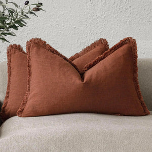 Boho Linen Fringe Pillow Cover | Soft Ramie Cotton Throw Cushion Case