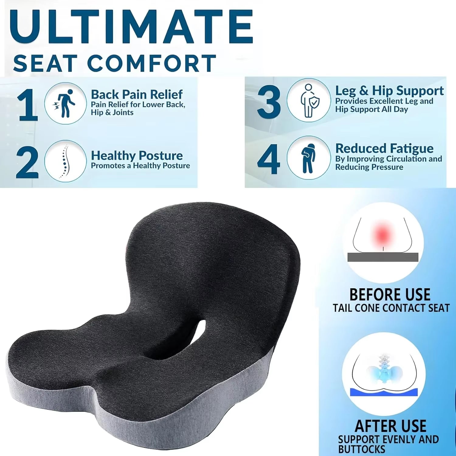Back and Seat Cushion Ergonomic Memory Foam with Lumbar Support
