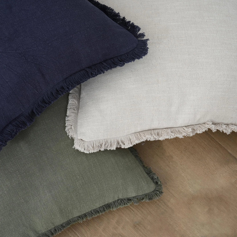 Boho Linen Fringe Pillow Cover | Soft Ramie Cotton Throw Cushion Case