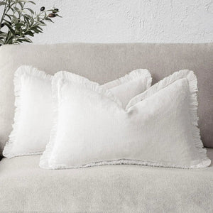 Boho Linen Fringe Pillow Cover | Soft Ramie Cotton Throw Cushion Case