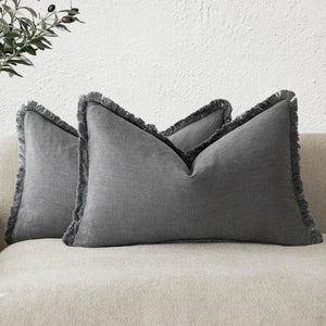 Boho Linen Fringe Pillow Cover | Soft Ramie Cotton Throw Cushion Case