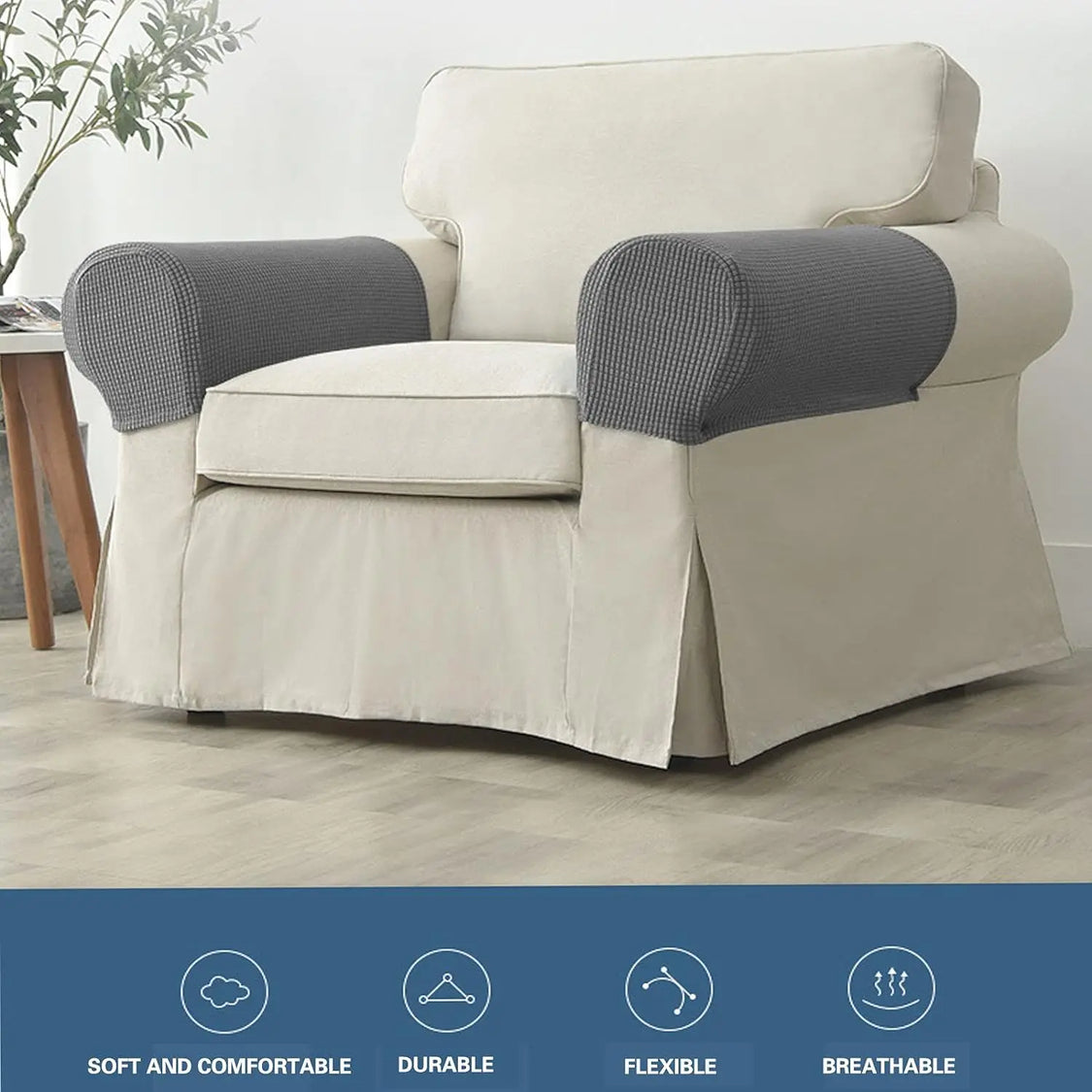 2-Piece Stretch Armrest Covers – Waterproof Quilted Sofa Arm Protectors