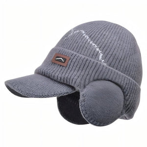 Knitted Winter Hat with Ear Flaps and Visor
