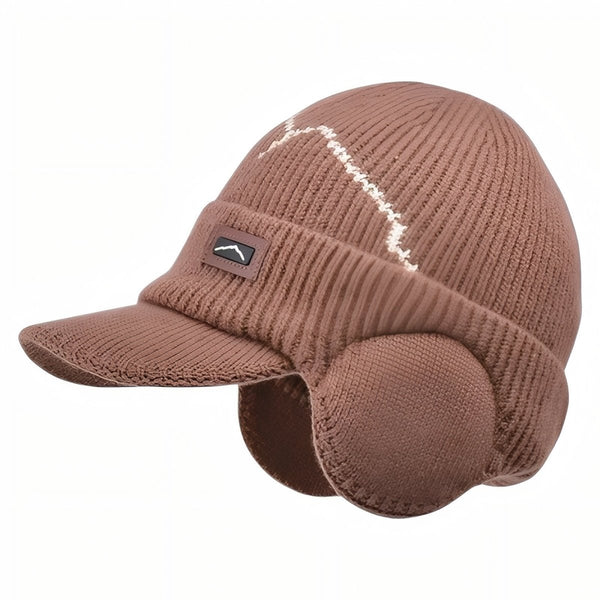 Knitted Winter Hat with Ear Flaps and Visor