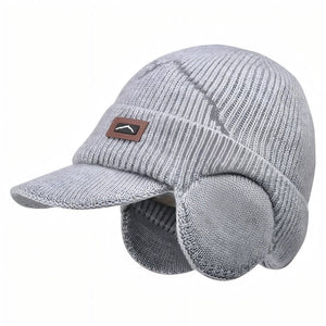 Knitted Winter Hat with Ear Flaps and Visor