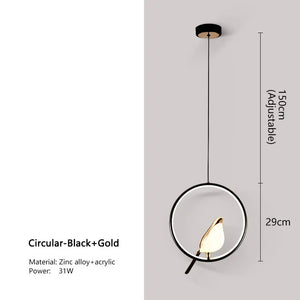 Black Nordic Magpie Bird LED Pendant Lamp – Stylish Indoor Chandelier for Kitchen and Bedroom Lighting
