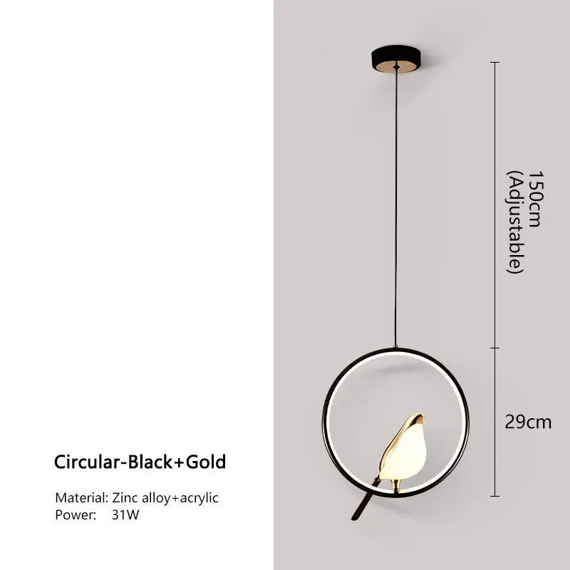 Black Nordic Magpie Bird LED Pendant Lamp – Stylish Indoor Chandelier for Kitchen and Bedroom Lighting