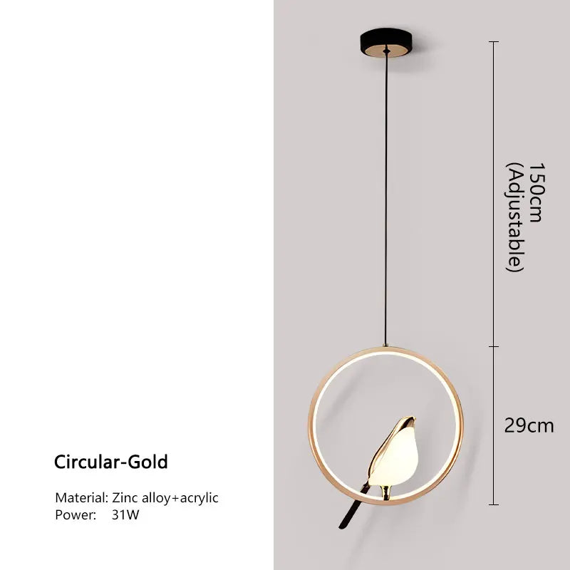 Black Nordic Magpie Bird LED Pendant Lamp – Stylish Indoor Chandelier for Kitchen and Bedroom Lighting