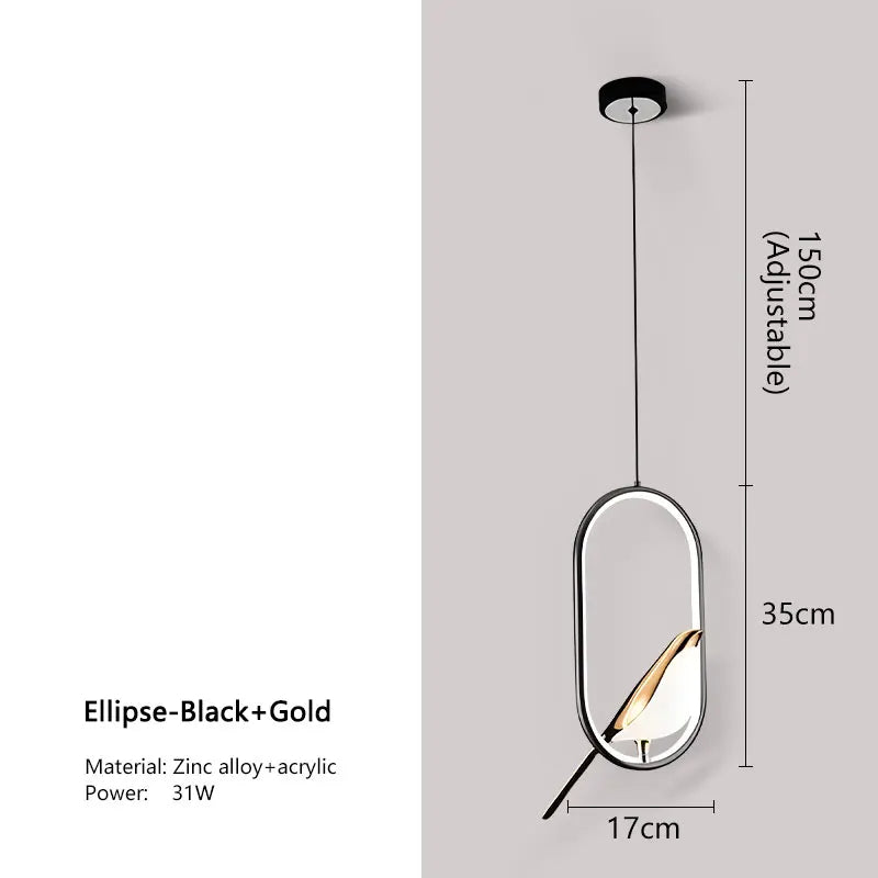 Black Nordic Magpie Bird LED Pendant Lamp – Stylish Indoor Chandelier for Kitchen and Bedroom Lighting