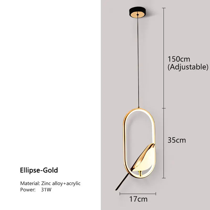 Black Nordic Magpie Bird LED Pendant Lamp – Stylish Indoor Chandelier for Kitchen and Bedroom Lighting