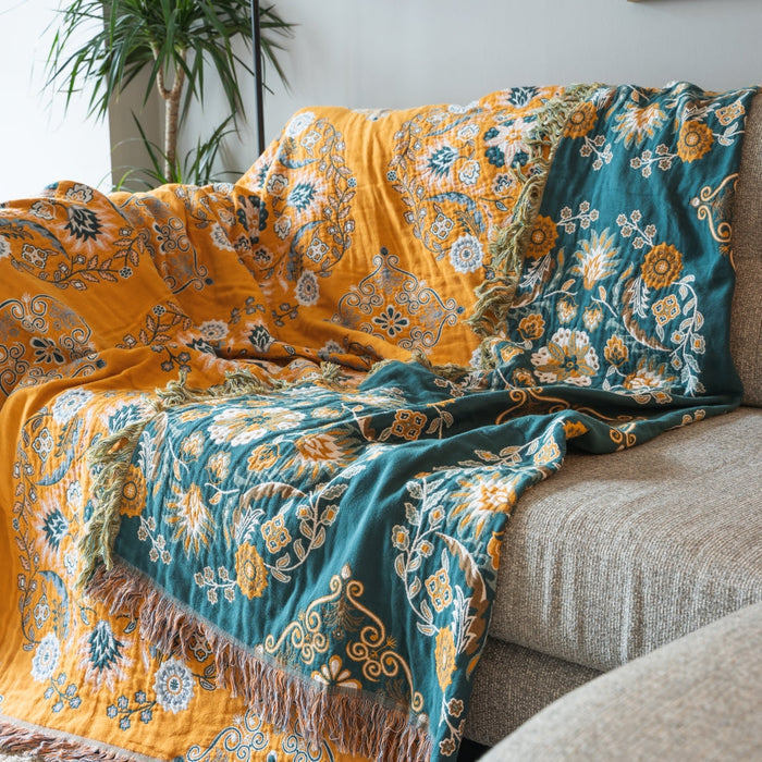 Reversible Nordic Floral Throw Blanket – Stylish Scandinavian Home Blanket in 100% Cotton