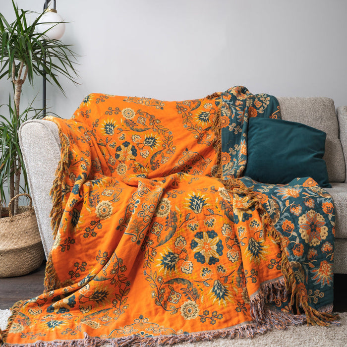 Reversible Nordic Floral Throw Blanket – Stylish Scandinavian Home Blanket in 100% Cotton