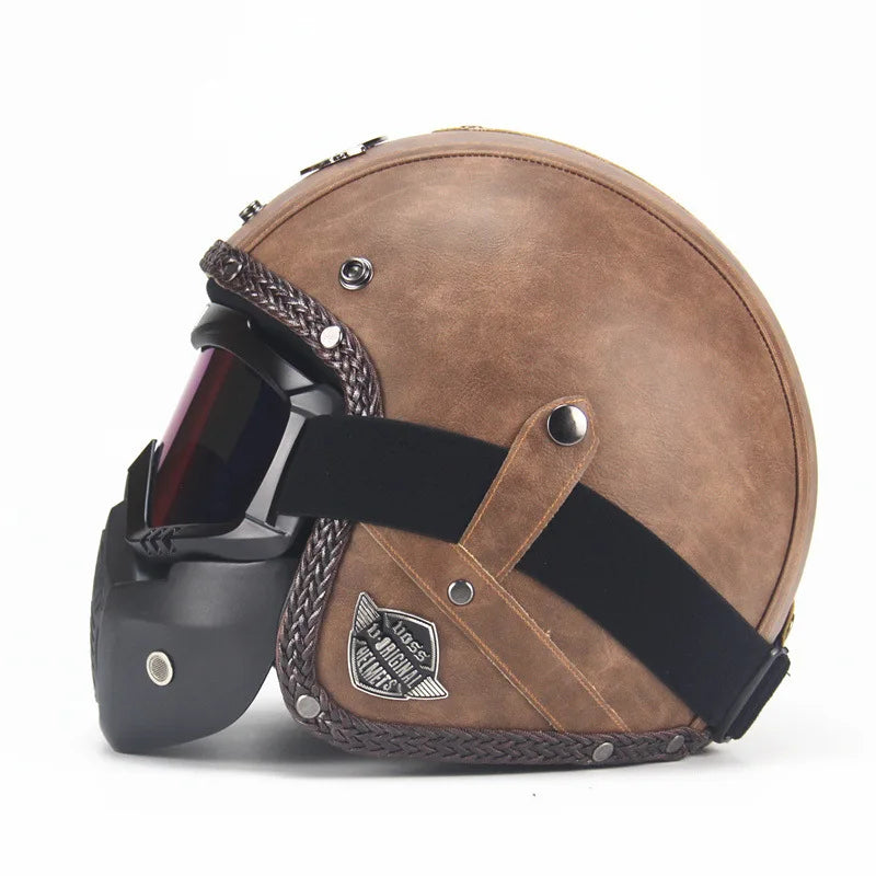 Retro Vintage Motorcycle Helmet Open Face With Goggle Mask
